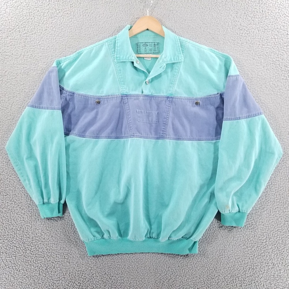 Vtg GOTCHA Pullover Large Teal Purple Denim Windbreaker 90s Colorblock Jacket